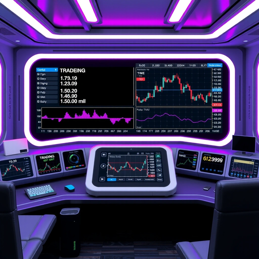 Panel de control estilo cyberpunk con elementos futuristas, luces neón y diseño minimalista